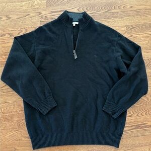 BURBERRY Black Merino Wool Quarter Zip Sweater Minimalist Quiet Luxury Preppy XL